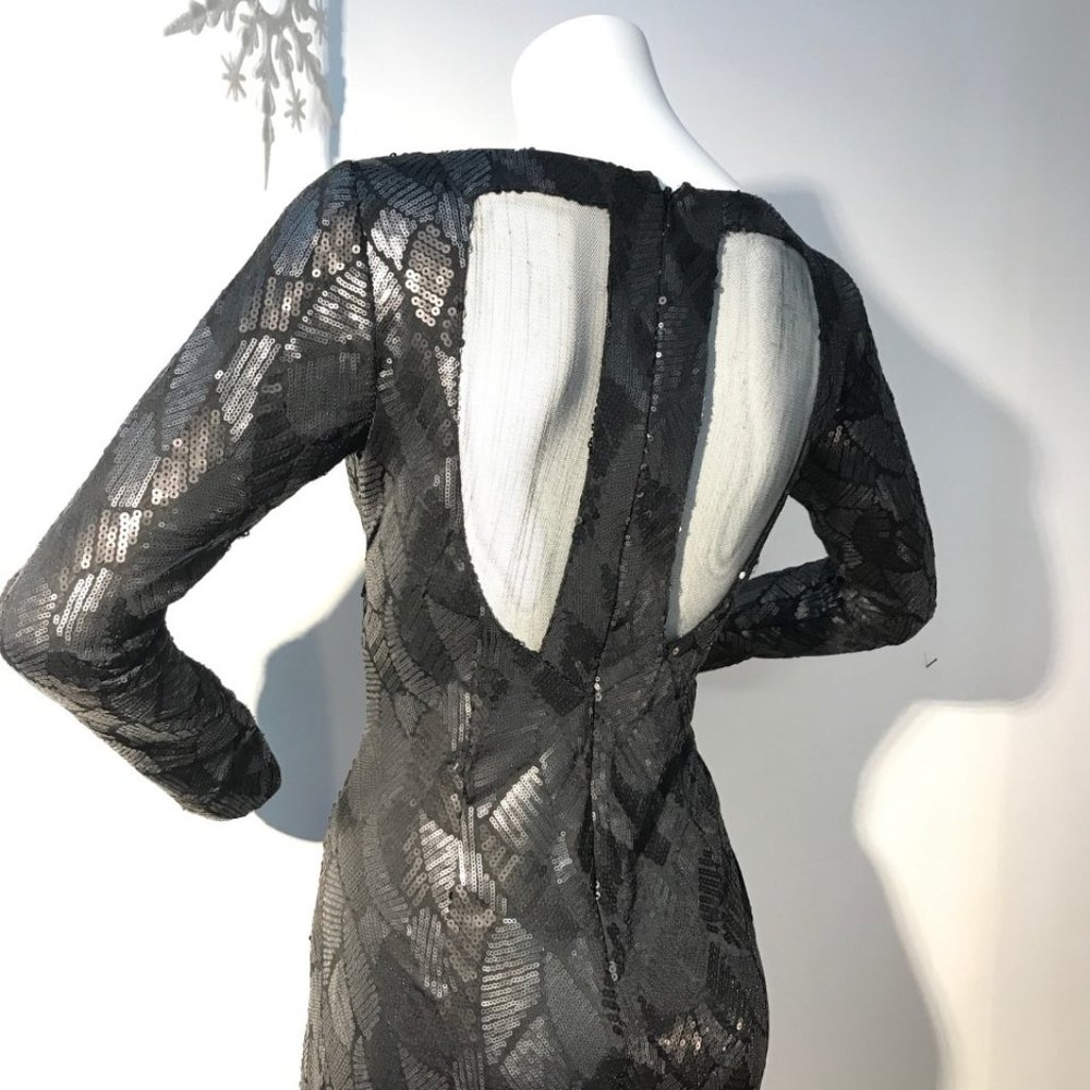 NWT LeChateau Formal Sequin Gunmetal dark charcoal grey black bodycon mini dress